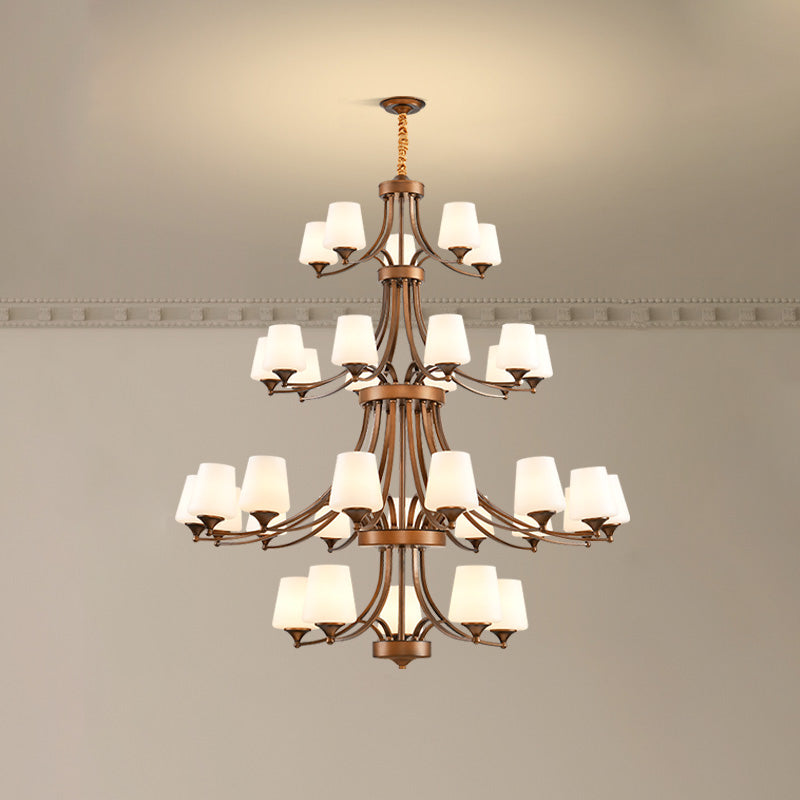 Enclave Chandelier – Antique Brass Multi-Tier Glass Shade Statement Light