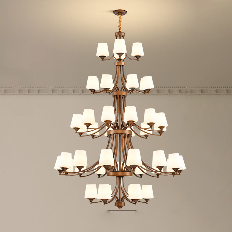 Enclave Chandelier – Antique Brass Multi-Tier Glass Shade Statement Light