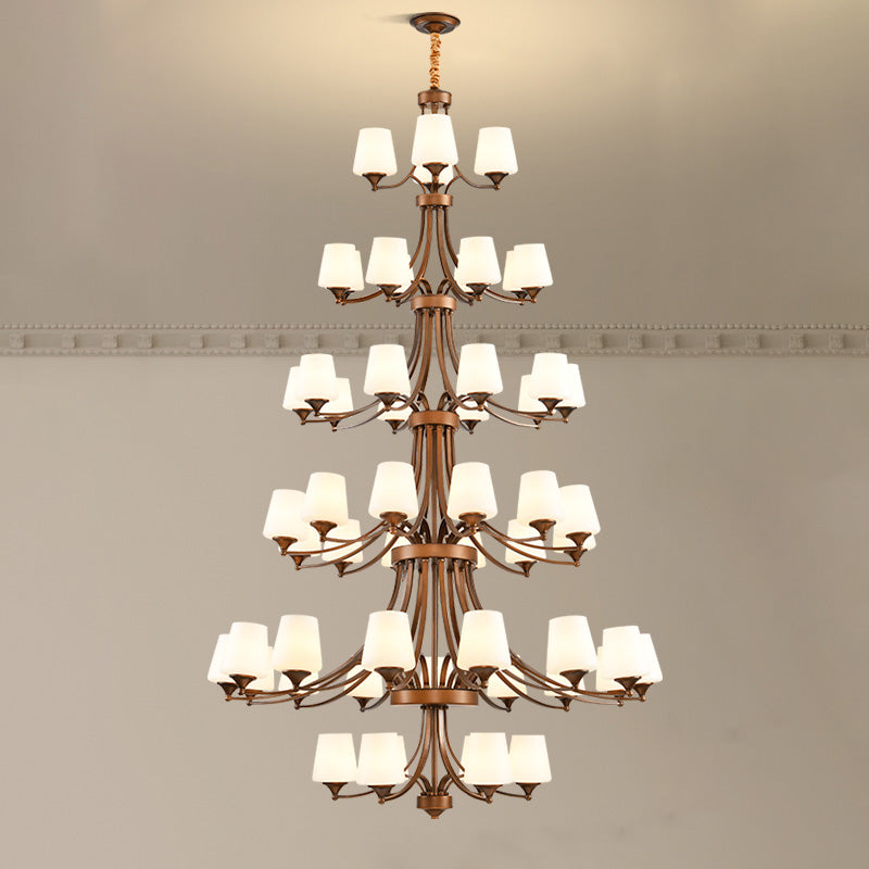 Enclave Chandelier – Antique Brass Multi-Tier Glass Shade Statement Light