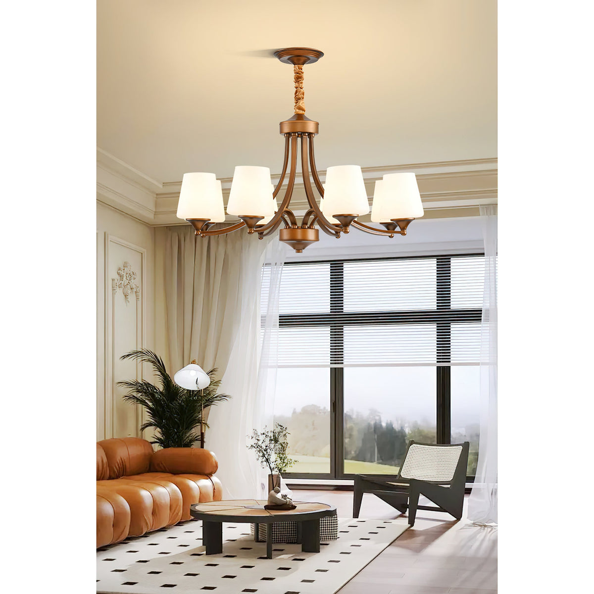 Enclave Chandelier – Antique Brass Multi-Tier Glass Shade Statement Light