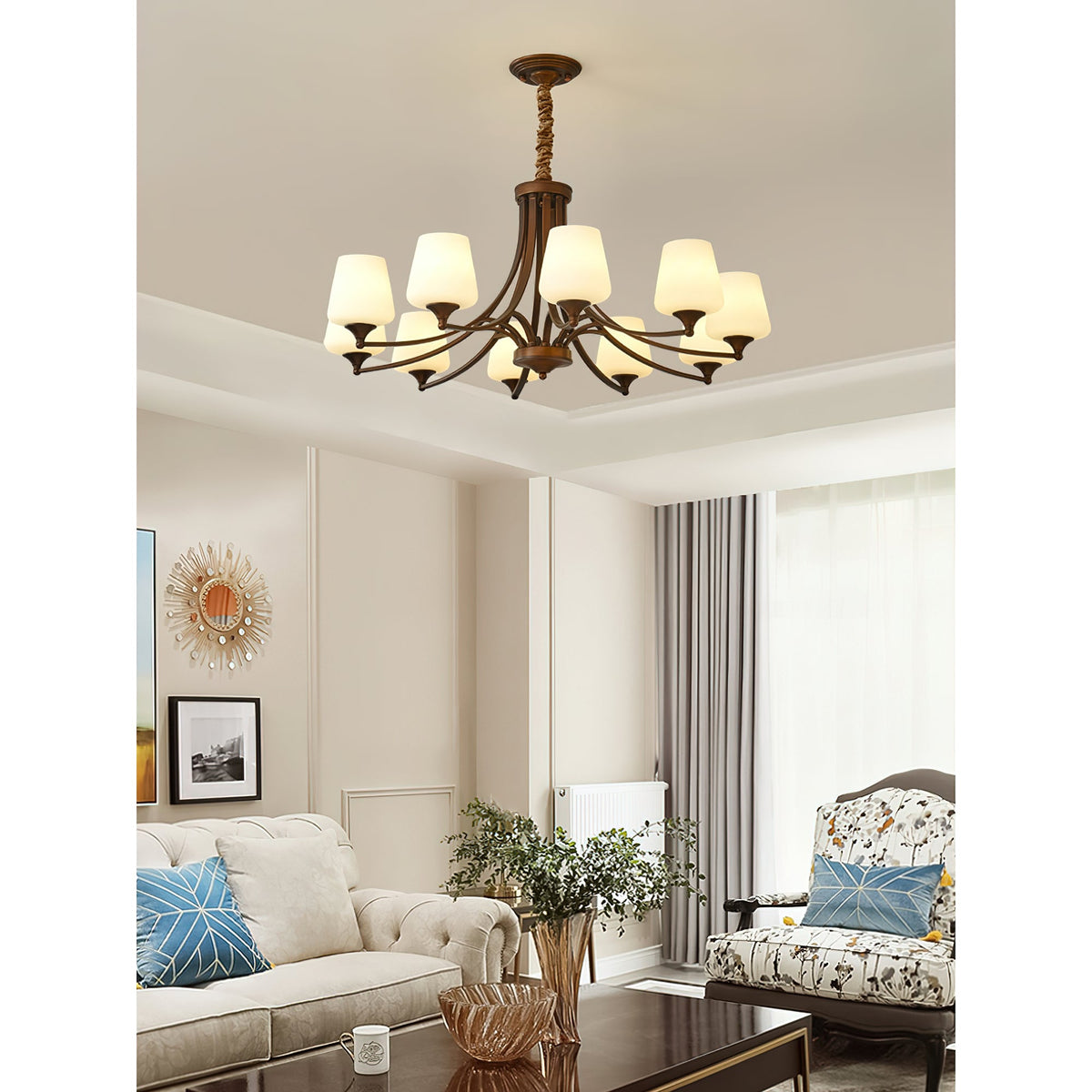 Enclave Chandelier – Antique Brass Multi-Tier Glass Shade Statement Light