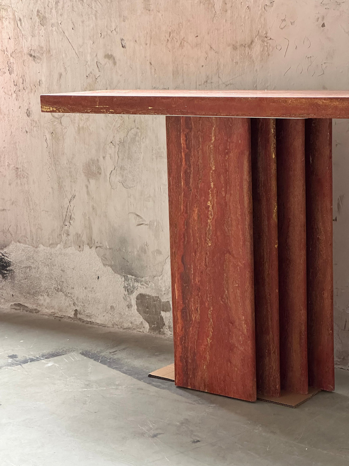 Epic Travertine Table – Monolithic Red Travertine Italian Console Table