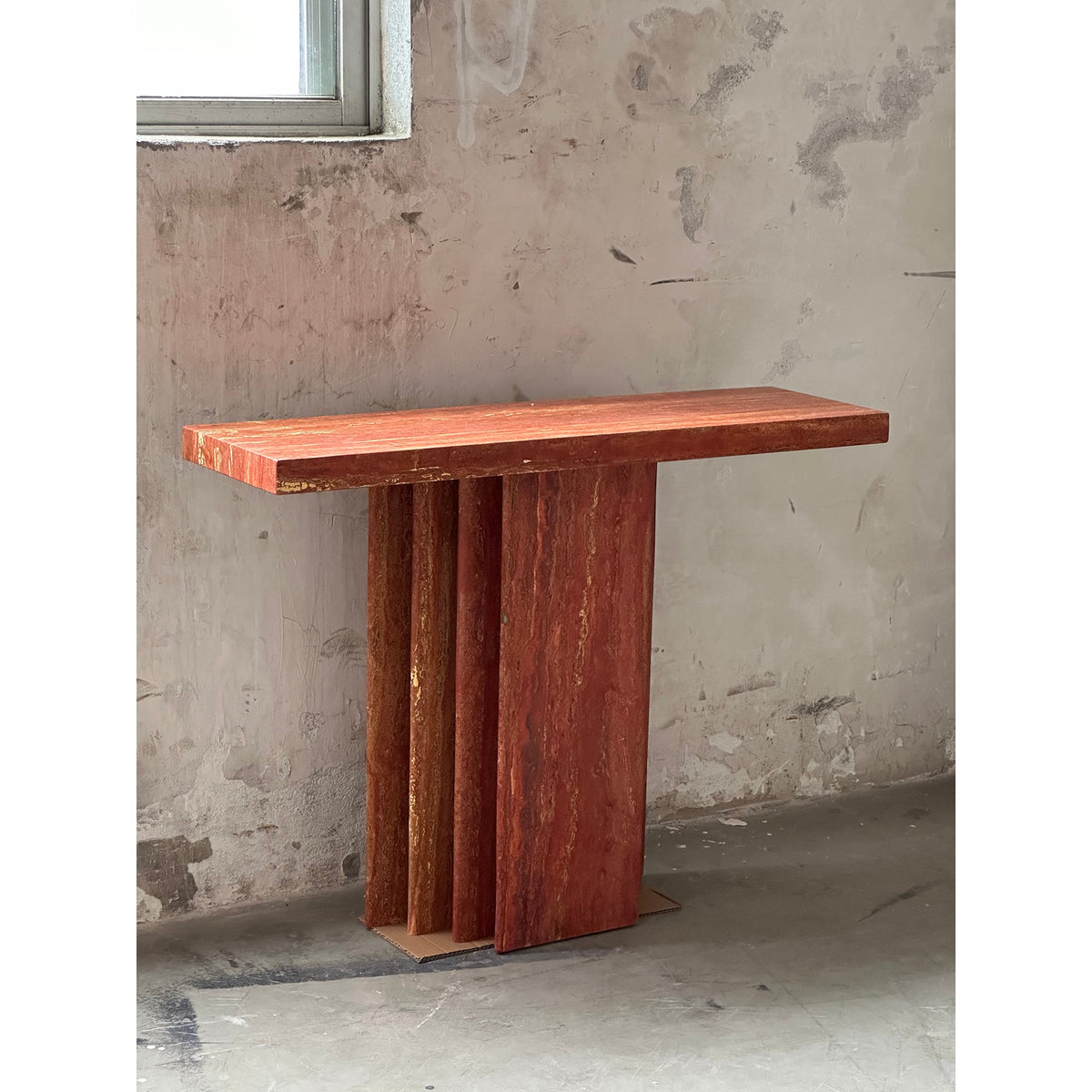 Epic Travertine Table – Monolithic Red Travertine Italian Console Table