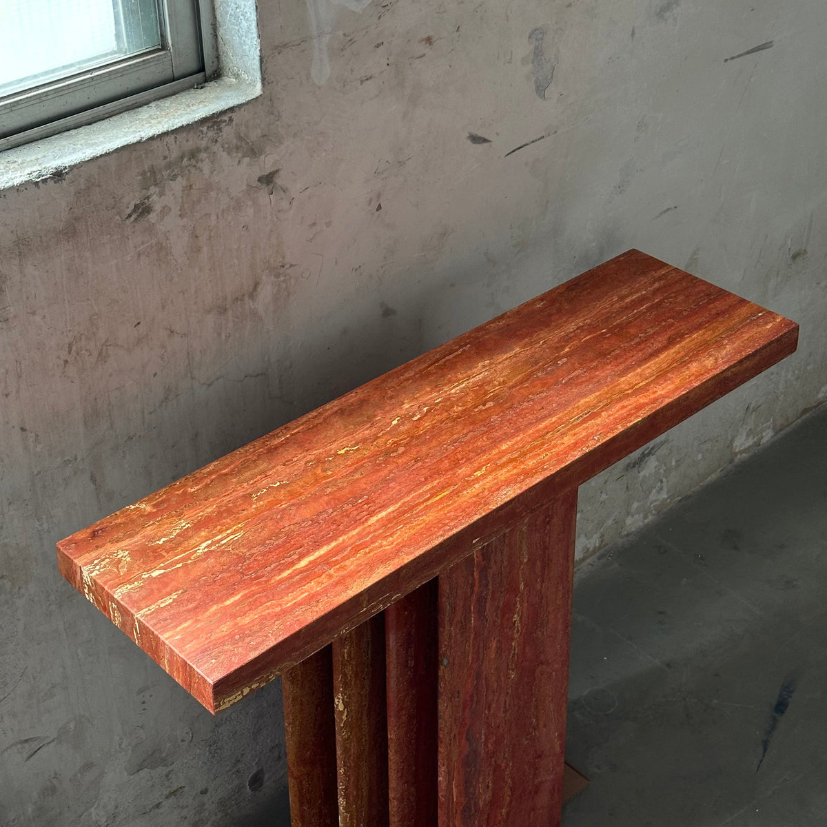Epic Travertine Table – Monolithic Red Travertine Italian Console Table