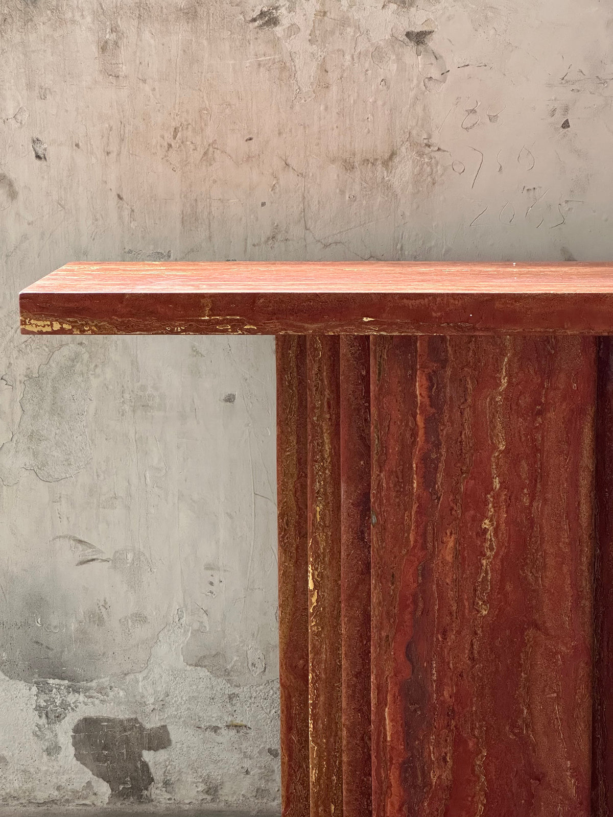 Epic Travertine Table – Monolithic Red Travertine Italian Console Table