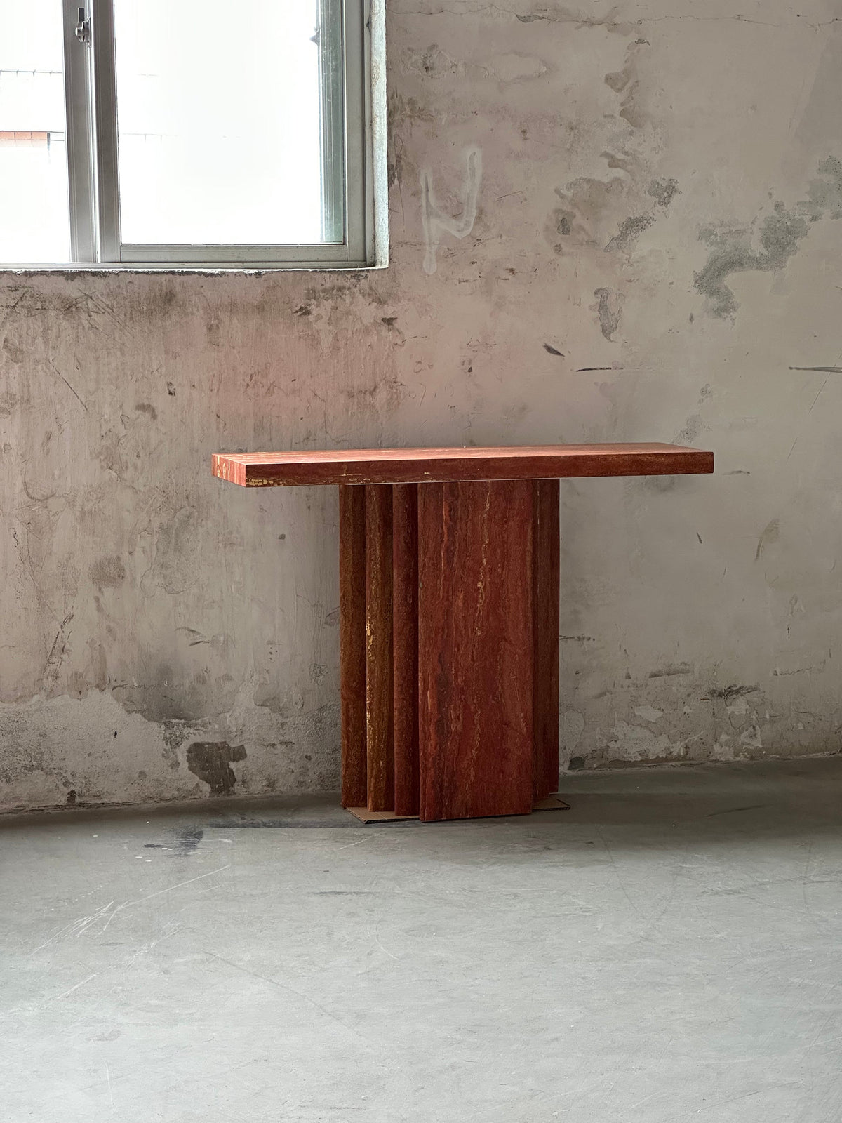 Epic Travertine Table – Monolithic Red Travertine Italian Console Table