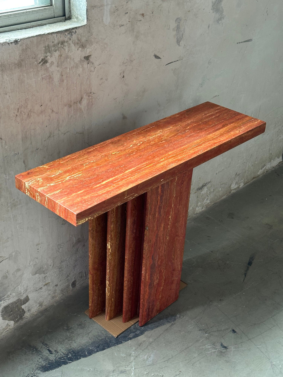Epic Travertine Table – Monolithic Red Travertine Italian Console Table
