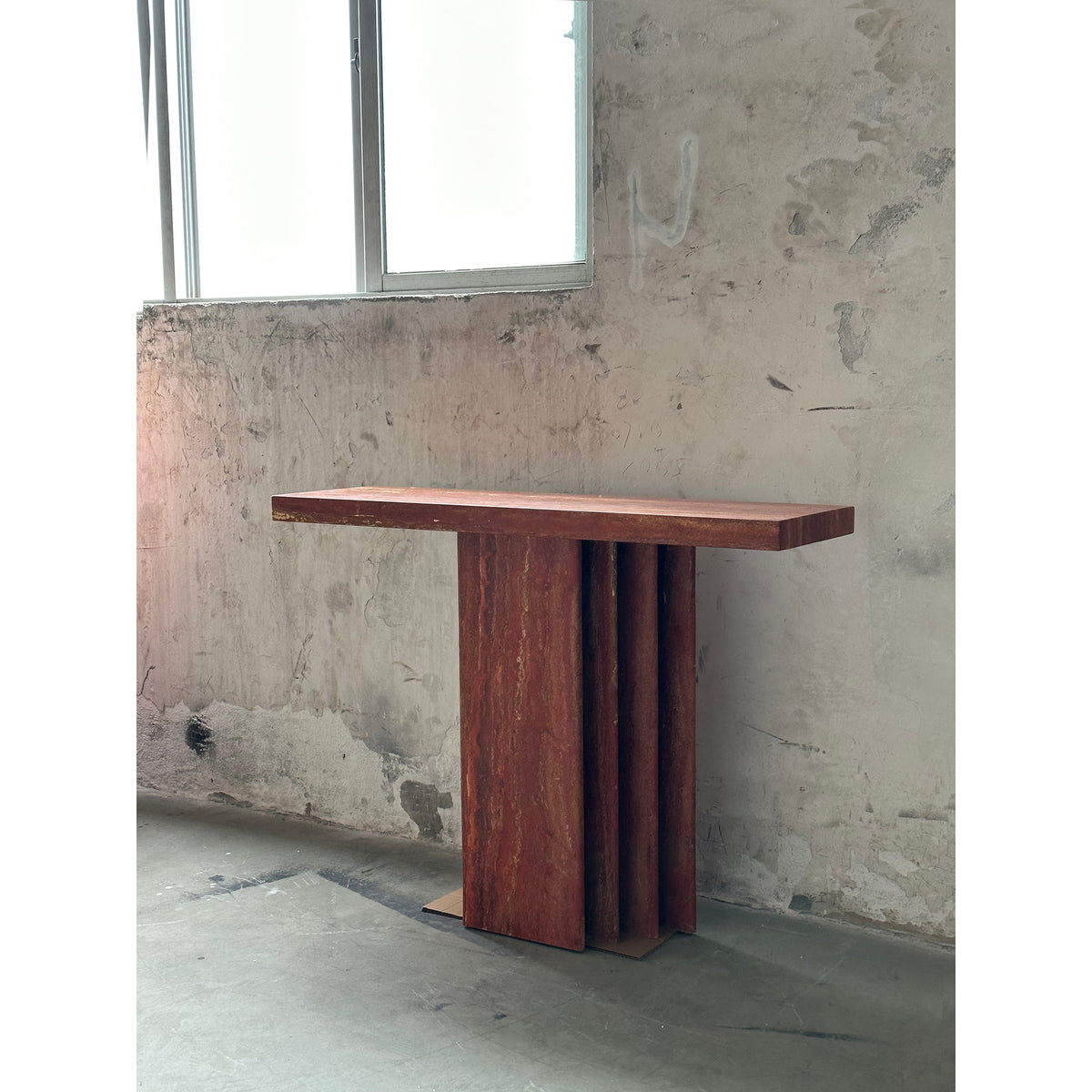 Epic Travertine Table – Monolithic Red Travertine Italian Console Table