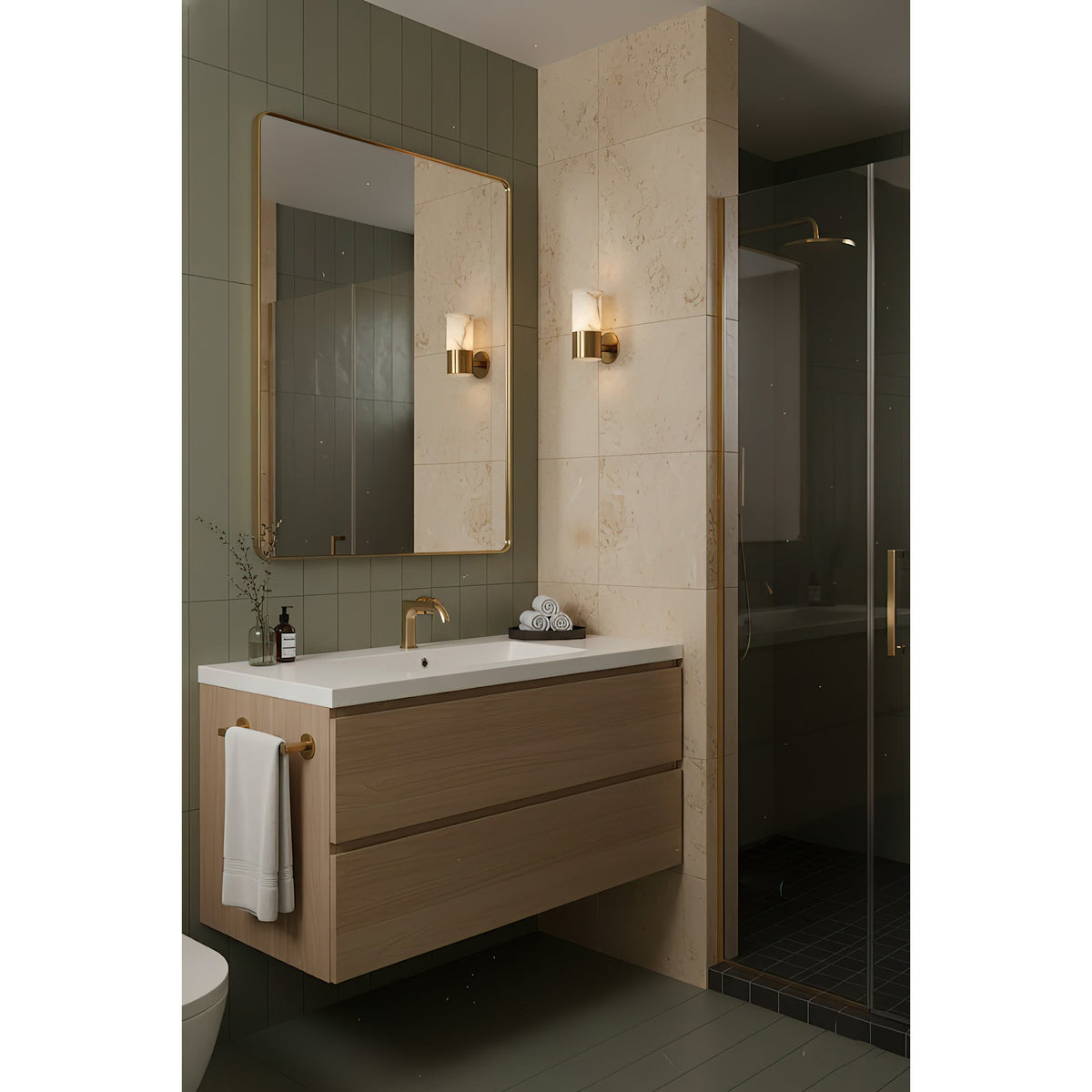 Erato Alabaster Wall Lamp – Modern Brass & Natural Stone Sconce