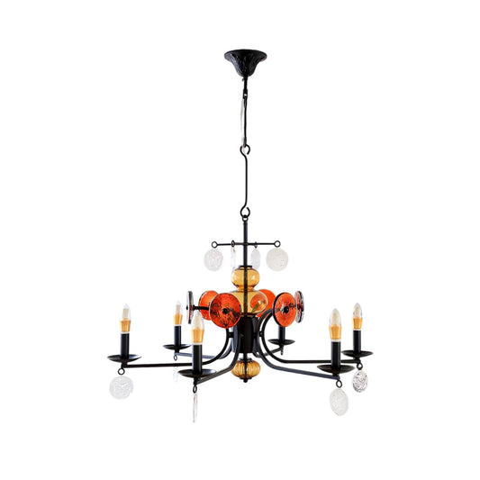 Erik Hoglund Chandelier – Wrought Iron & Blown Glass Medallion Ceiling Light