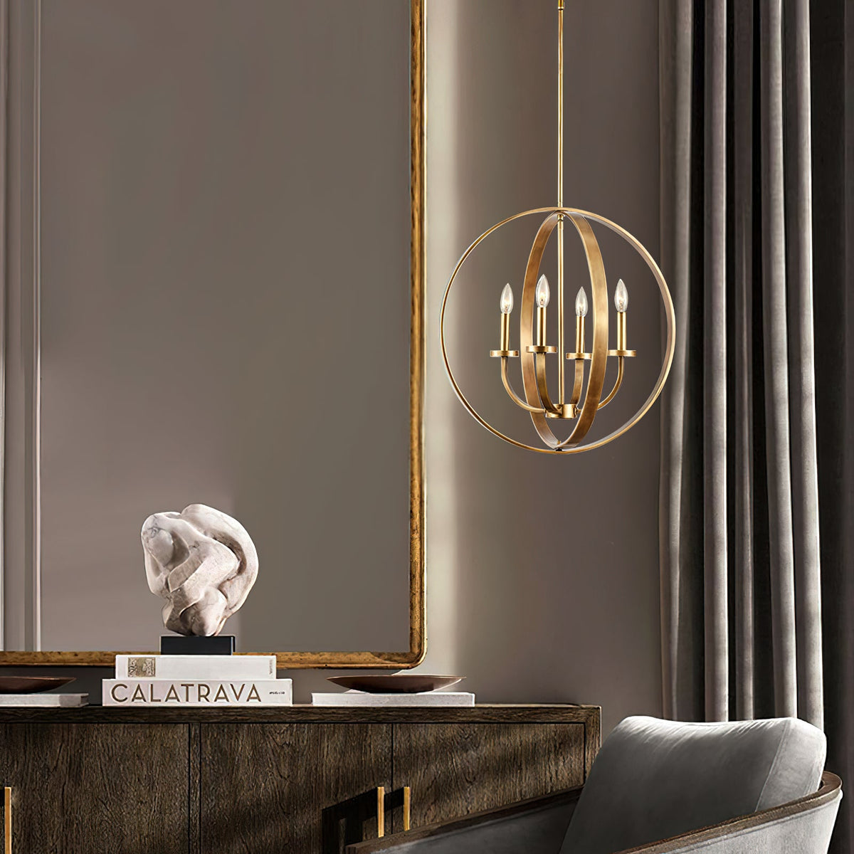 Erindale Pendant Light – Natural Brass Curved Lantern Ceiling Light