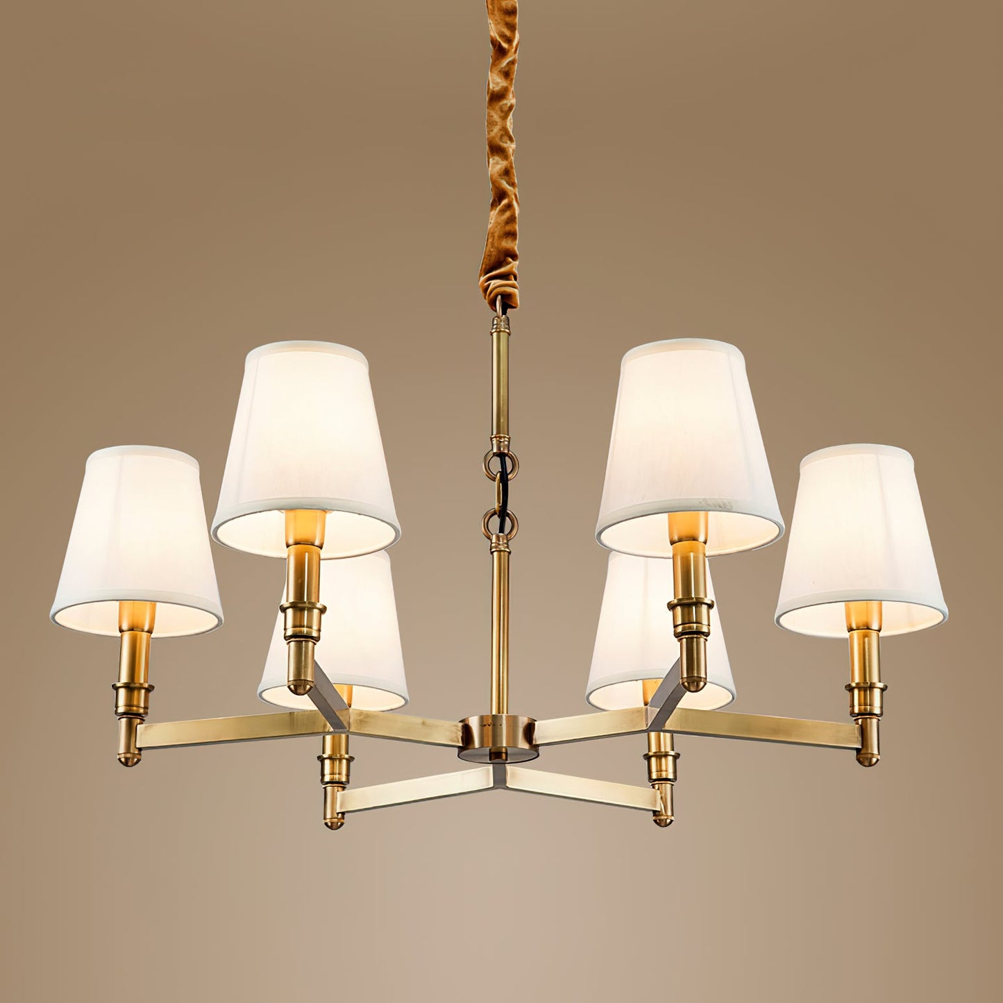 Estense Chandelier – Baroque Brass & Fabric Shade Statement Ceiling Light