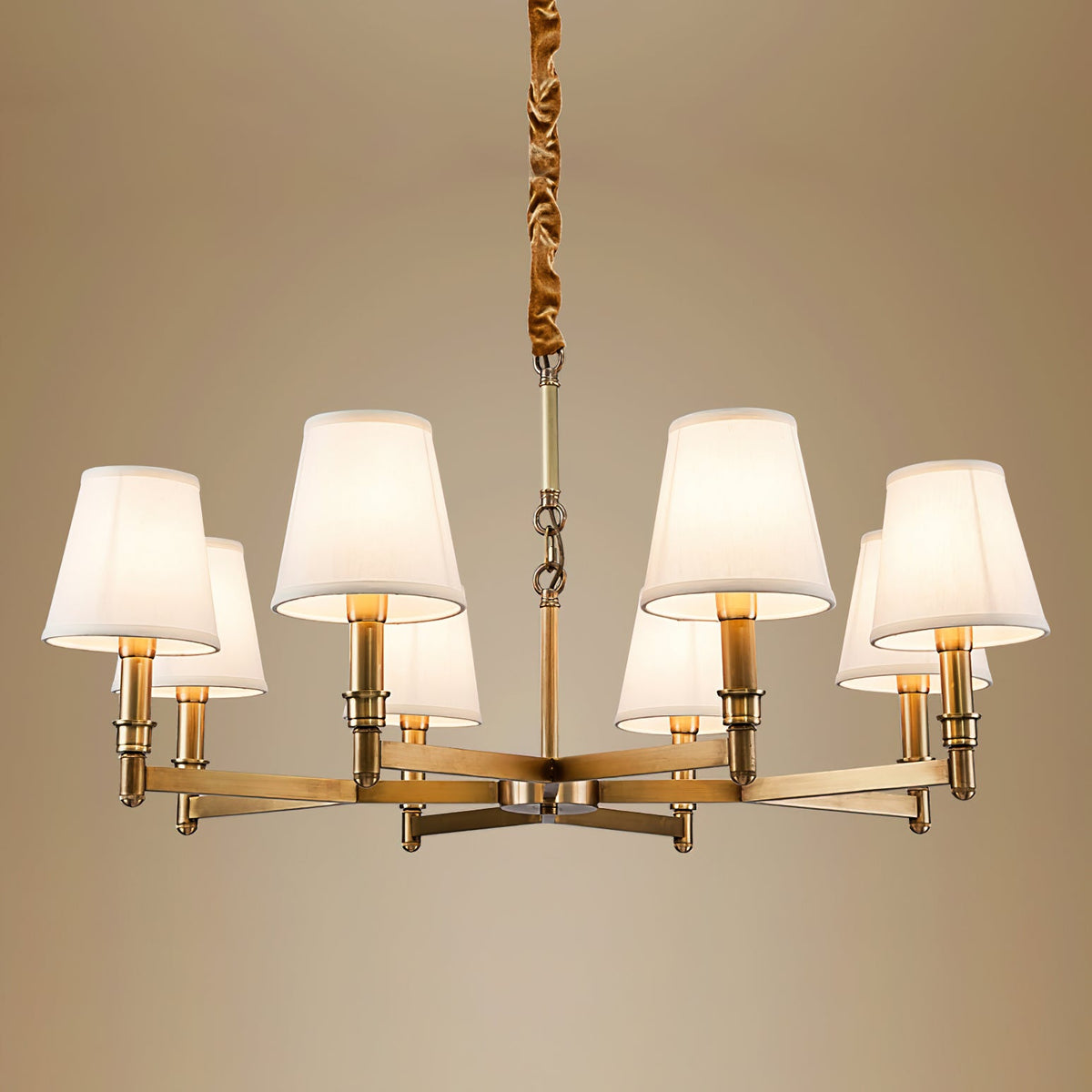 Estense Chandelier – Baroque Brass & Fabric Shade Statement Ceiling Light