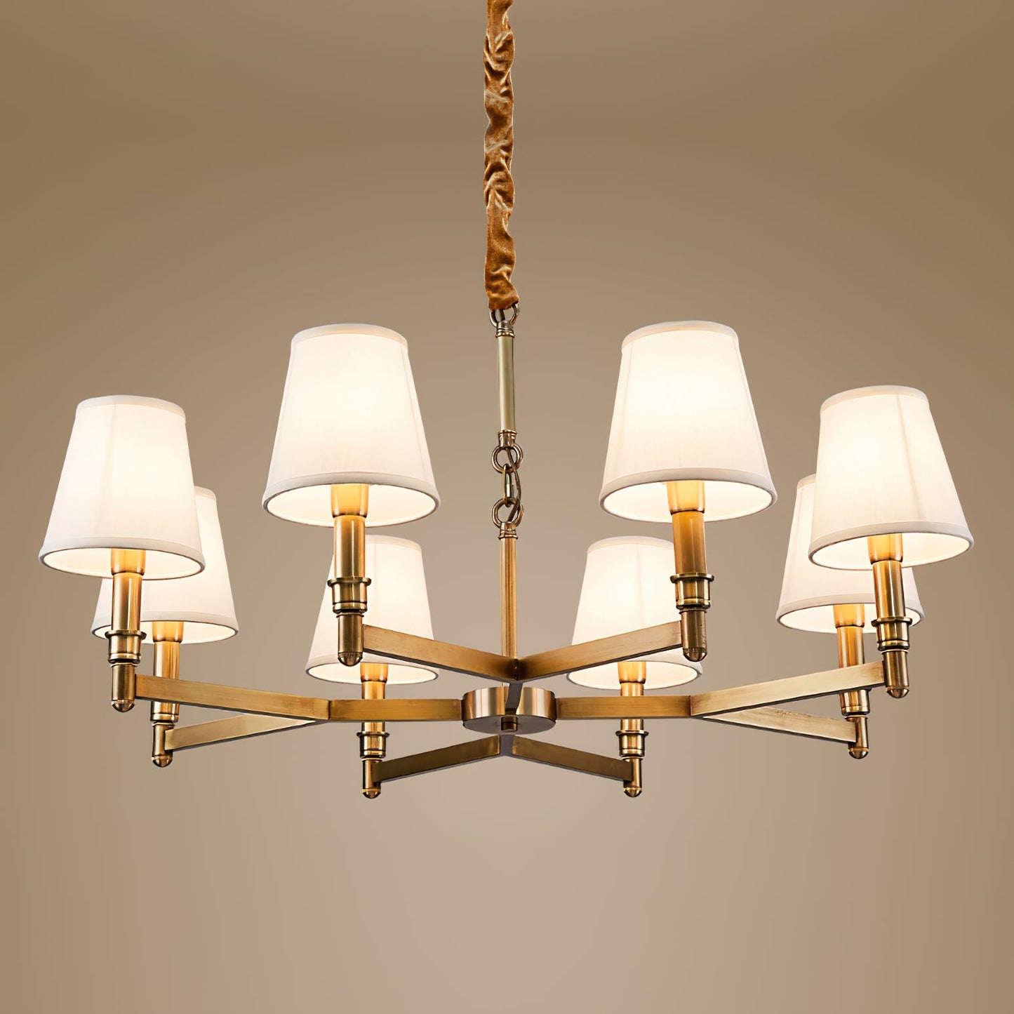 Estense Chandelier – Baroque Brass & Fabric Shade Statement Ceiling Light