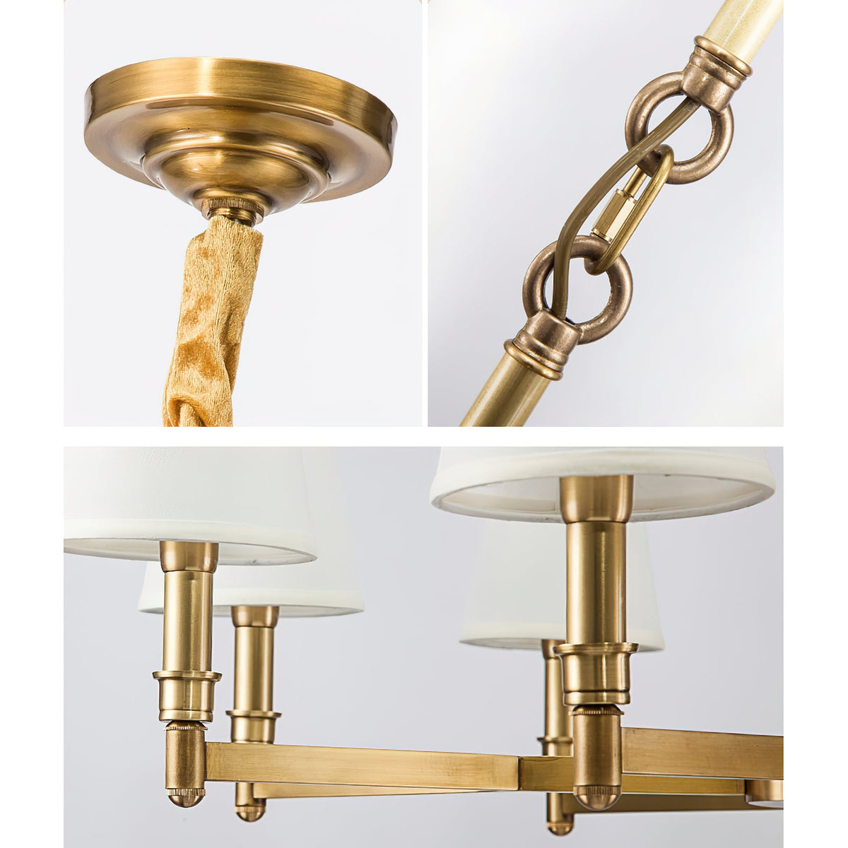 Estense Chandelier – Baroque Brass & Fabric Shade Statement Ceiling Light
