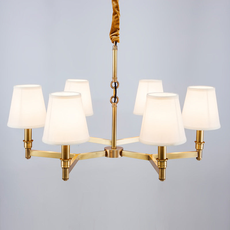 Estense Chandelier – Baroque Brass & Fabric Shade Statement Ceiling Light