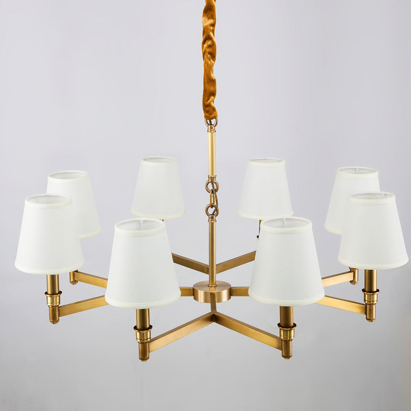 Estense Chandelier – Baroque Brass & Fabric Shade Statement Ceiling Light