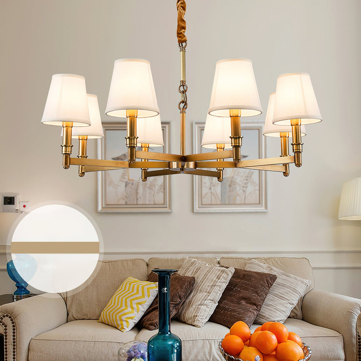 Estense Chandelier – Baroque Brass & Fabric Shade Statement Ceiling Light
