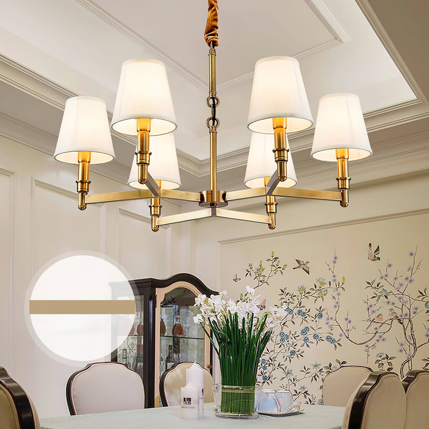 Estense Chandelier – Baroque Brass & Fabric Shade Statement Ceiling Light