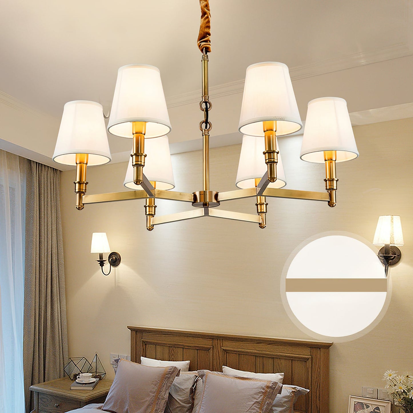 Estense Chandelier – Baroque Brass & Fabric Shade Statement Ceiling Light