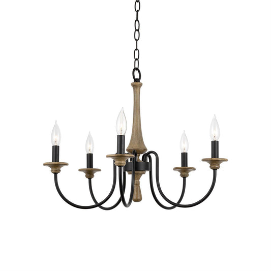Ethbun Chandelier – Antique Hand-Carved Wood & Iron Candelabra Ceiling Light