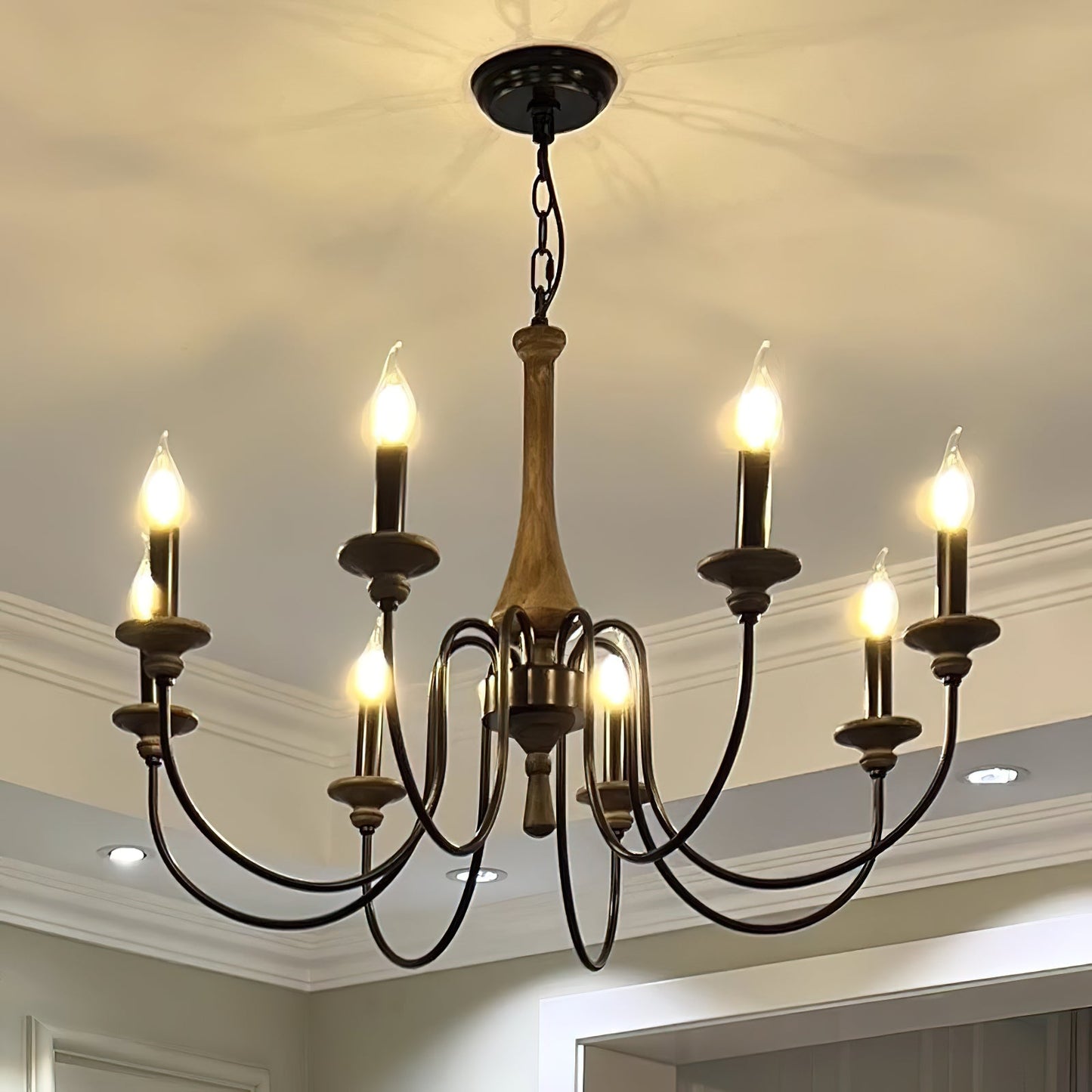 Ethbun Chandelier – Antique Hand-Carved Wood & Iron Candelabra Ceiling Light