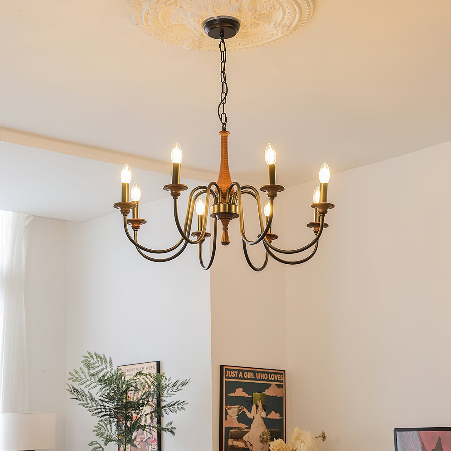 Ethbun Chandelier – Antique Hand-Carved Wood & Iron Candelabra Ceiling Light