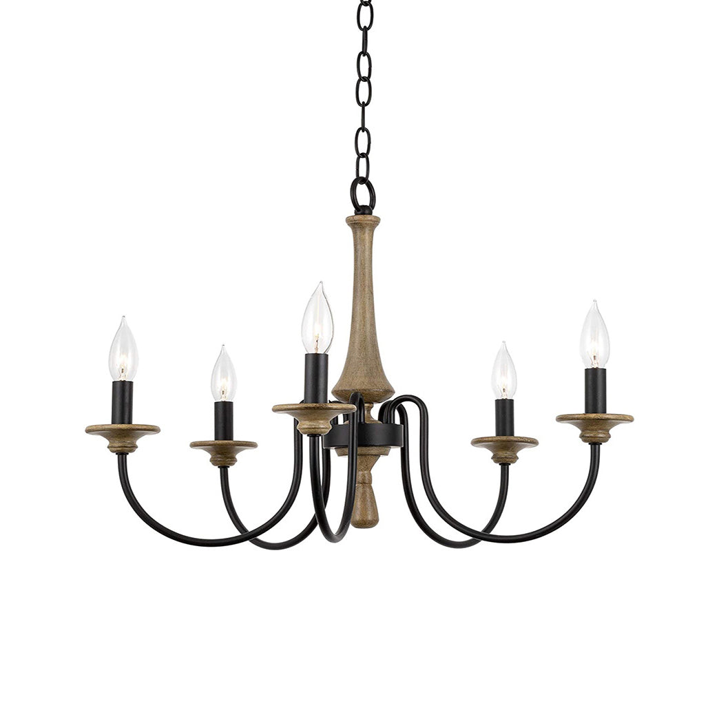 Ethbun Chandelier – Antique Hand-Carved Wood & Iron Candelabra Ceiling Light