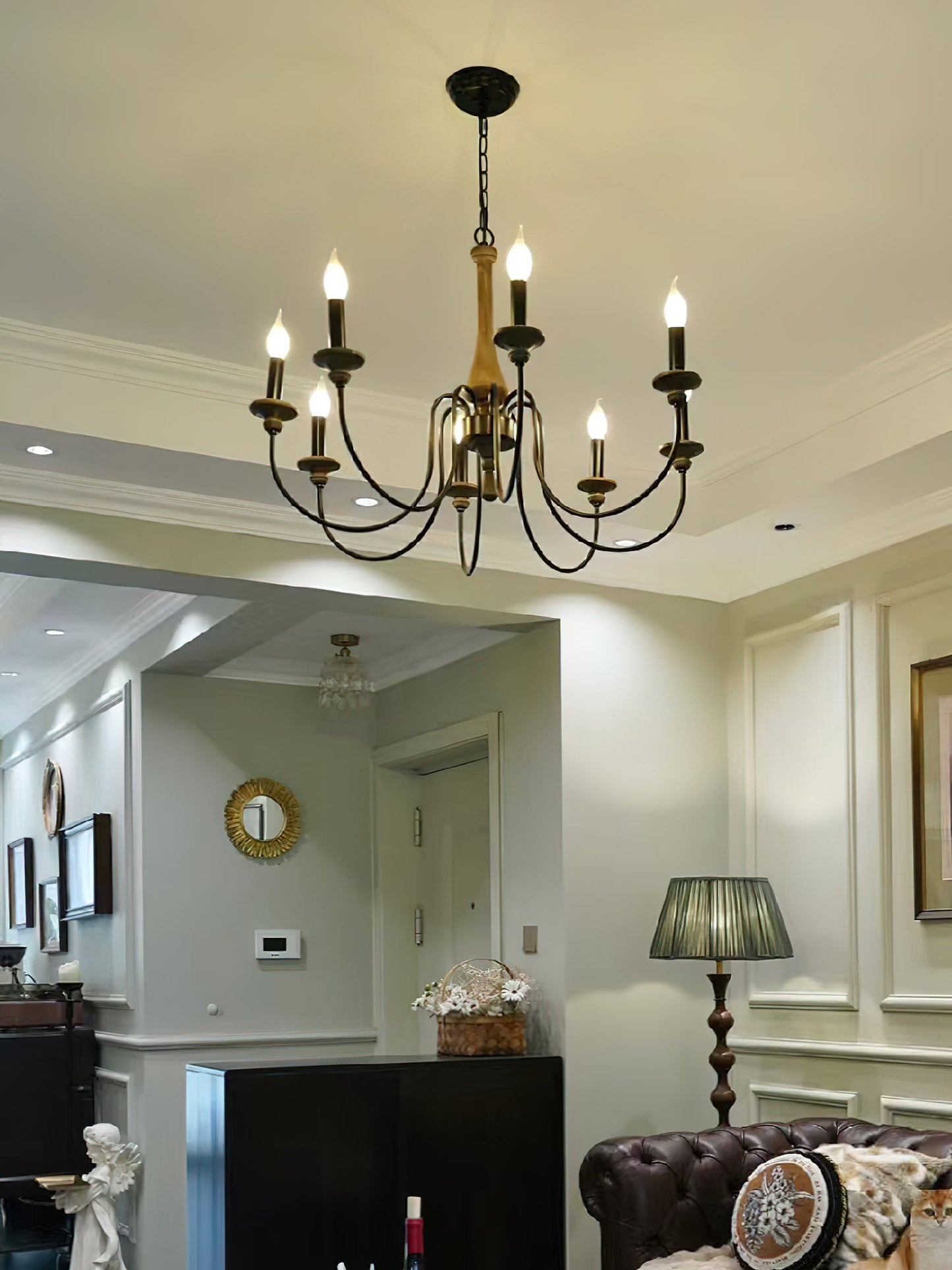 Ethbun Chandelier – Antique Hand-Carved Wood & Iron Candelabra Ceiling Light