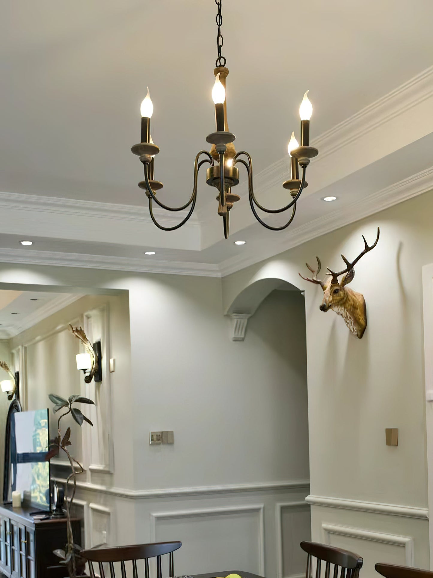 Ethbun Chandelier – Antique Hand-Carved Wood & Iron Candelabra Ceiling Light