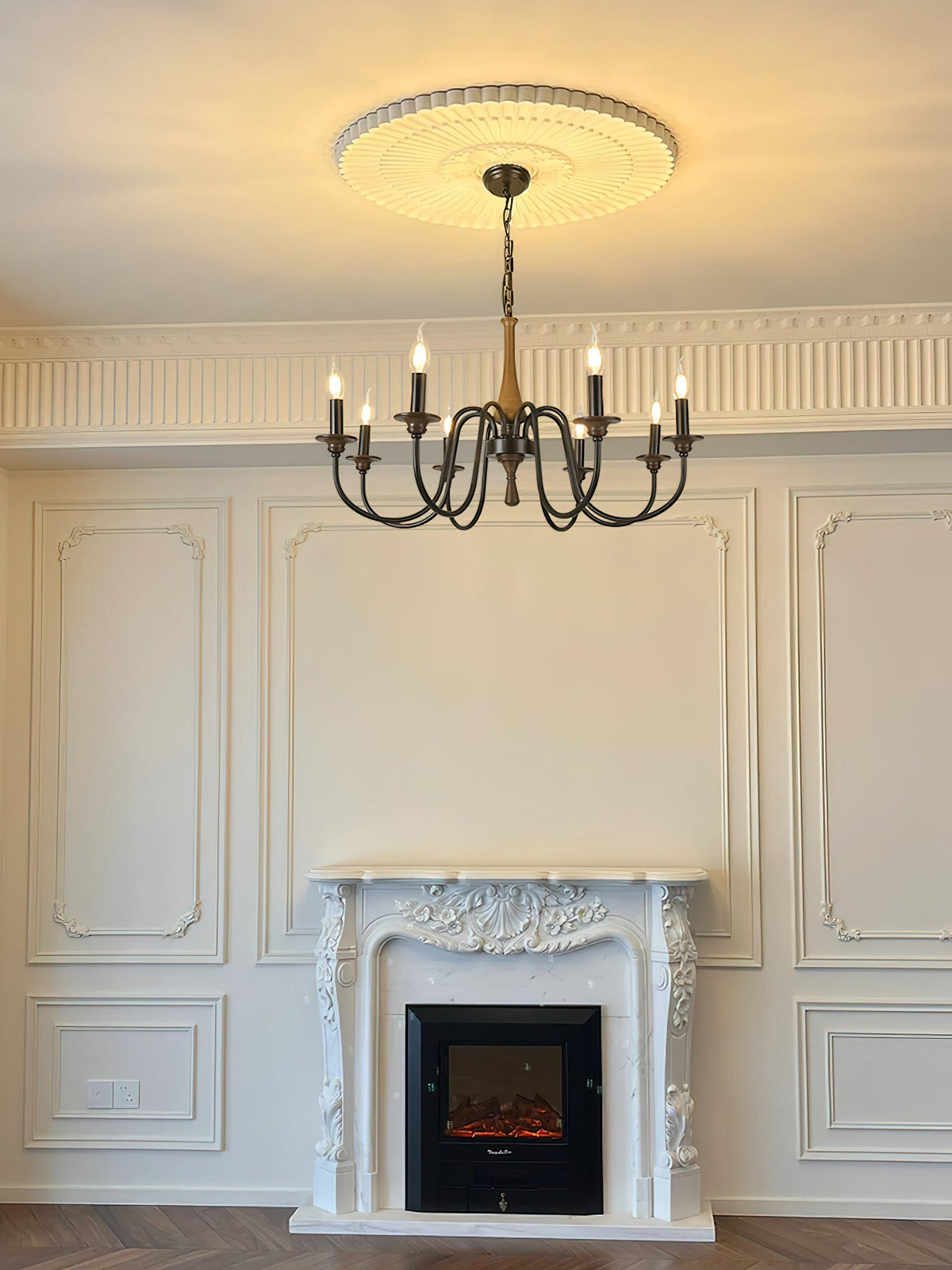 Ethbun Chandelier – Antique Hand-Carved Wood & Iron Candelabra Ceiling Light