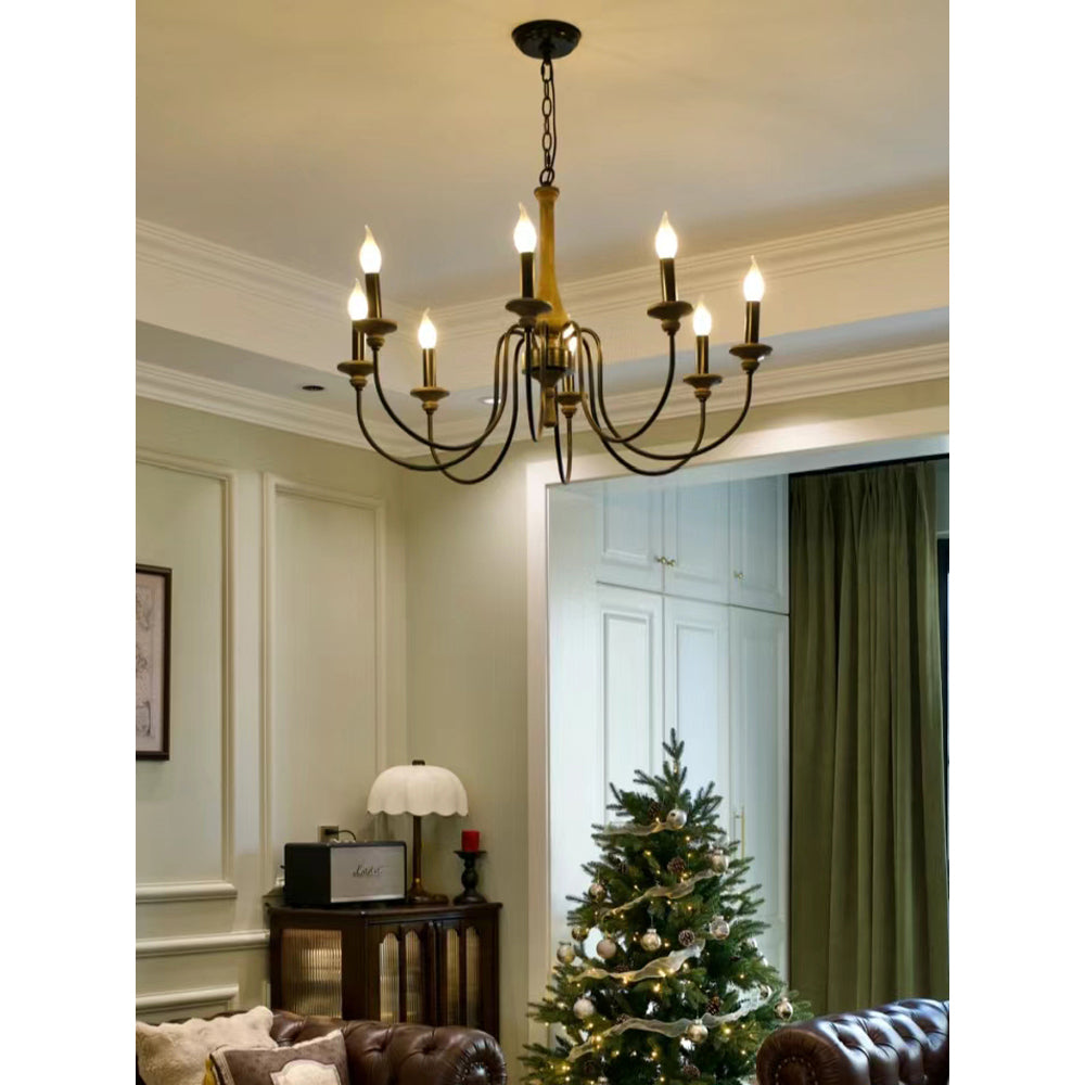 Ethbun Chandelier – Antique Hand-Carved Wood & Iron Candelabra Ceiling Light