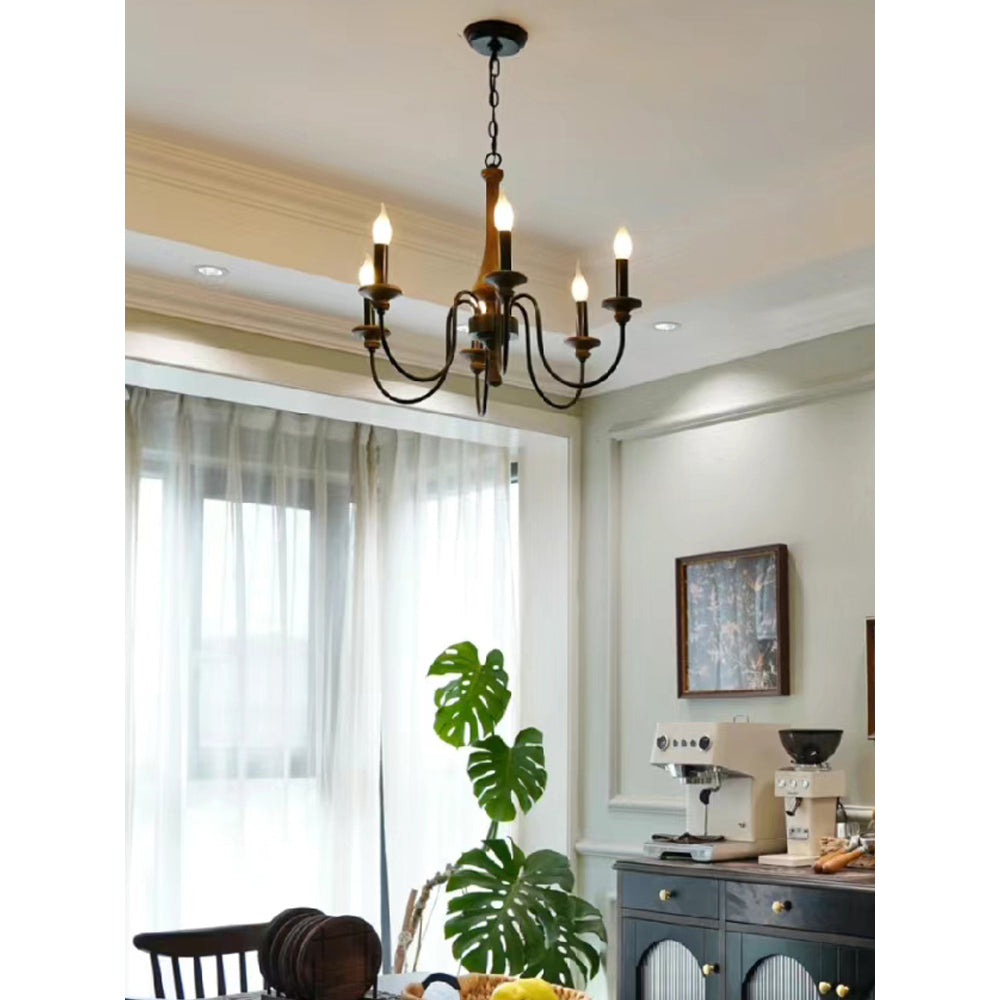 Ethbun Chandelier – Antique Hand-Carved Wood & Iron Candelabra Ceiling Light