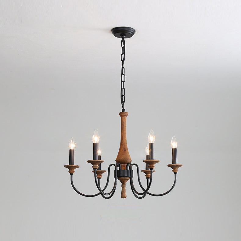 Ethbun Chandelier – Antique Hand-Carved Wood & Iron Candelabra Ceiling Light