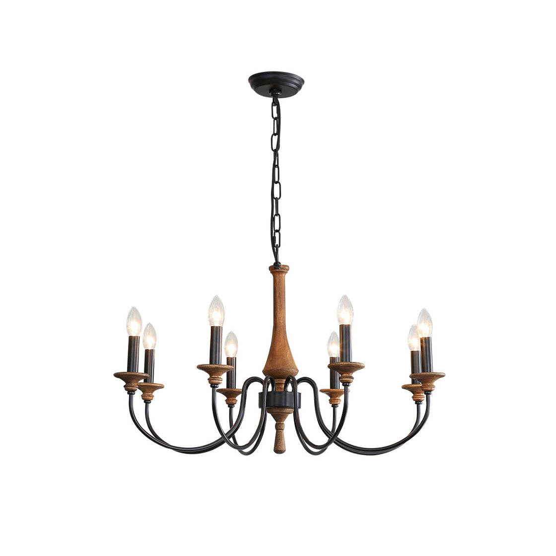 Ethbun Chandelier – Antique Hand-Carved Wood & Iron Candelabra Ceiling Light