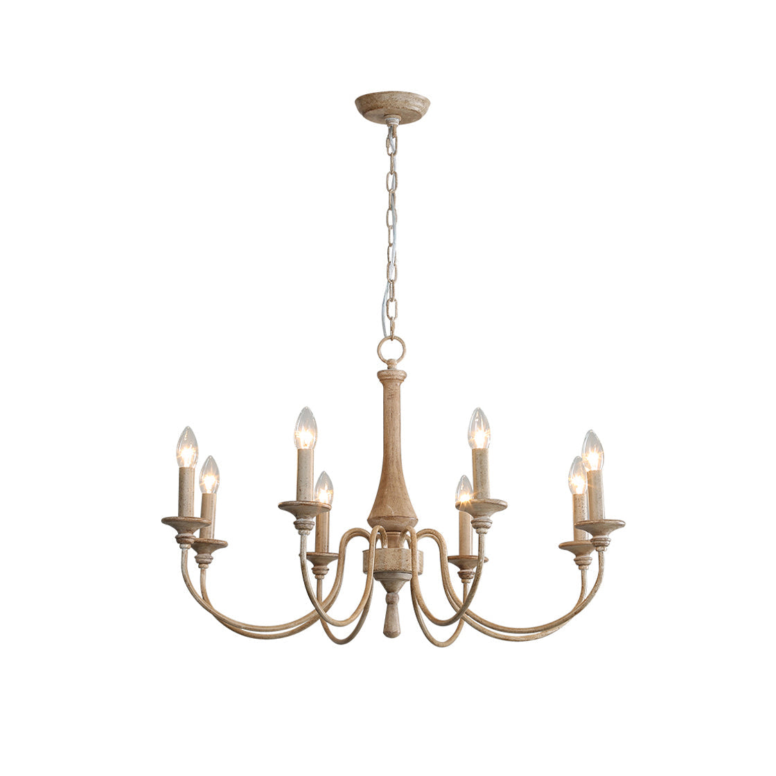 Ethbun Chandelier – Antique Hand-Carved Wood & Iron Candelabra Ceiling Light