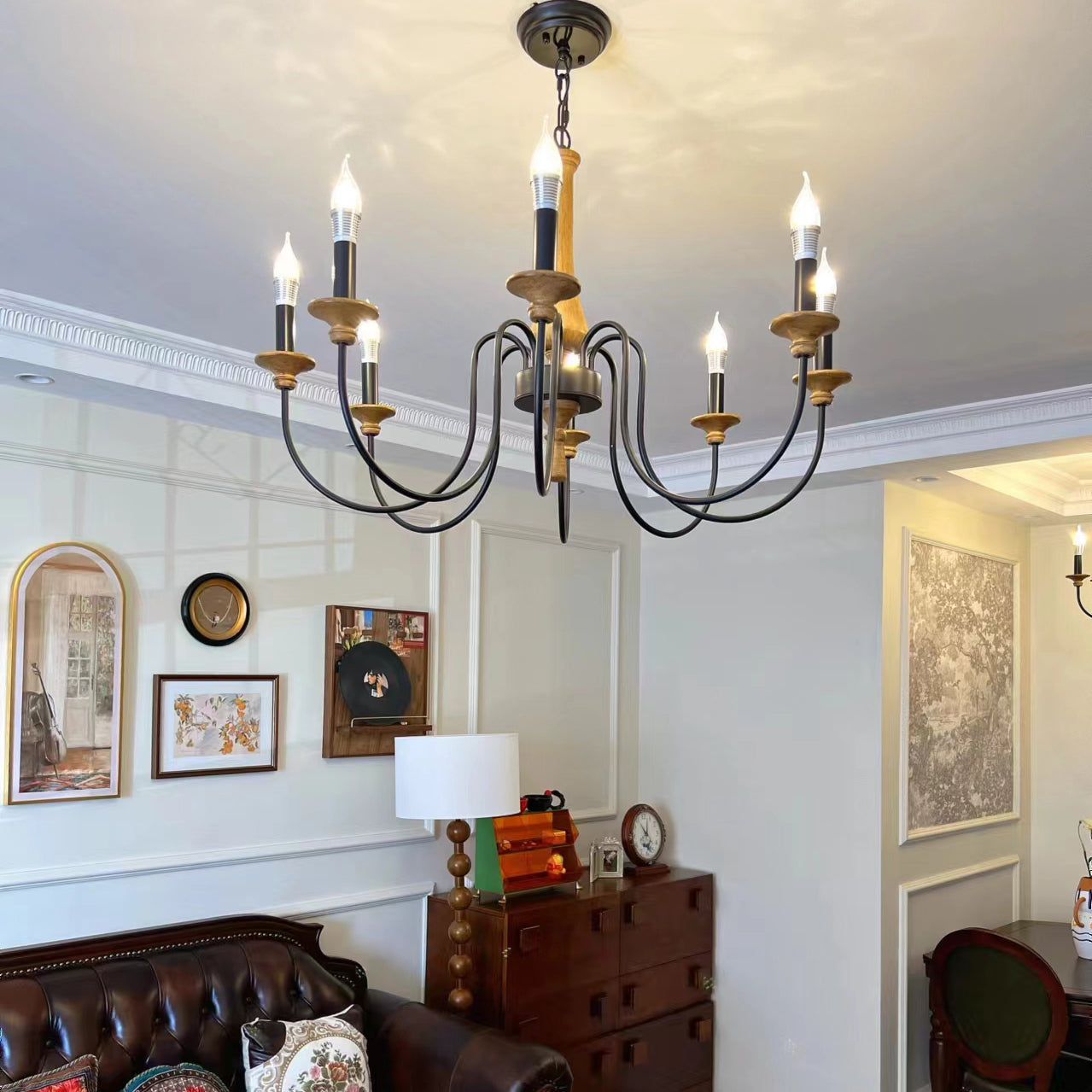 Ethbun Chandelier – Antique Hand-Carved Wood & Iron Candelabra Ceiling Light