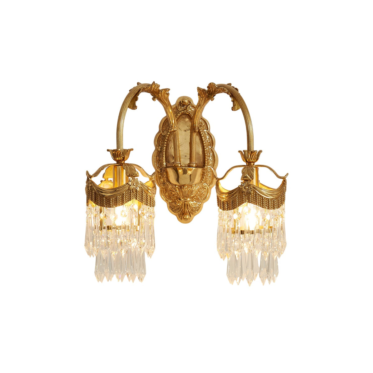 Evangeline Brass Wall Lamp – French Provincial Crystal Sconce