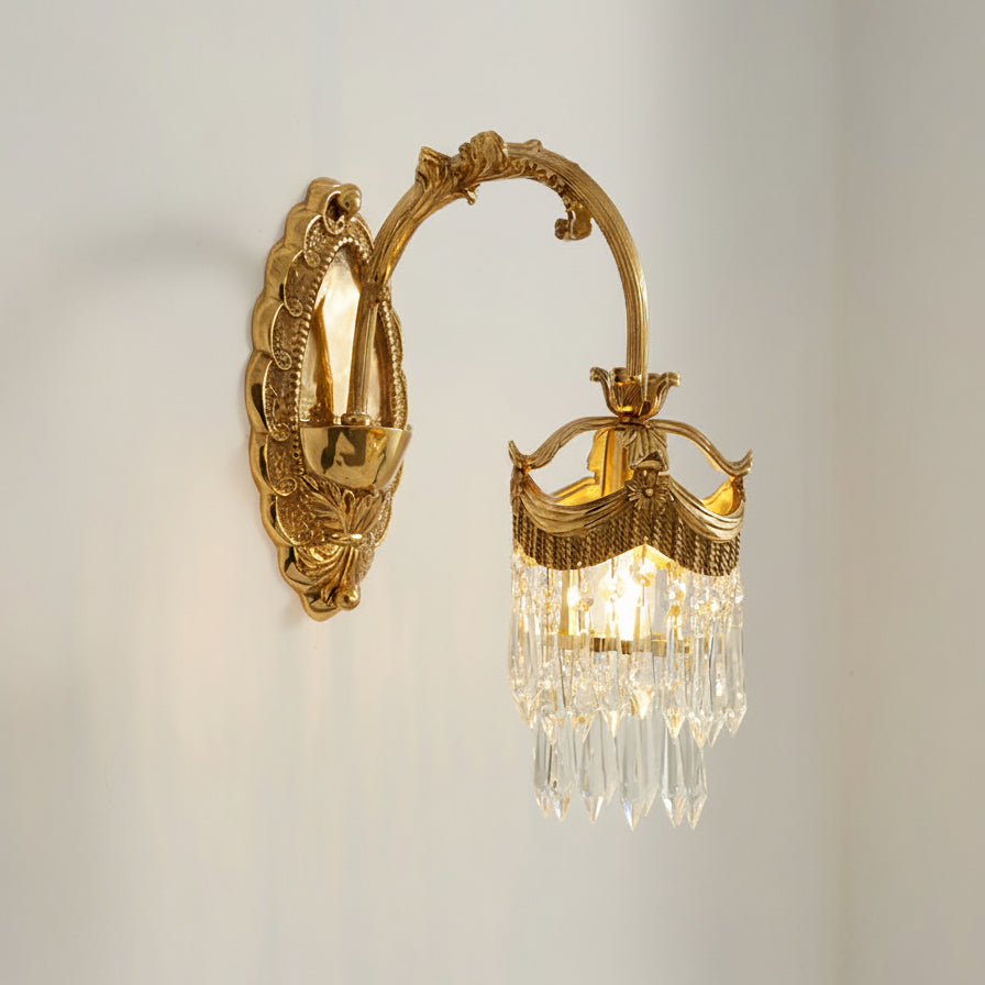 Evangeline Brass Wall Lamp – French Provincial Crystal Sconce