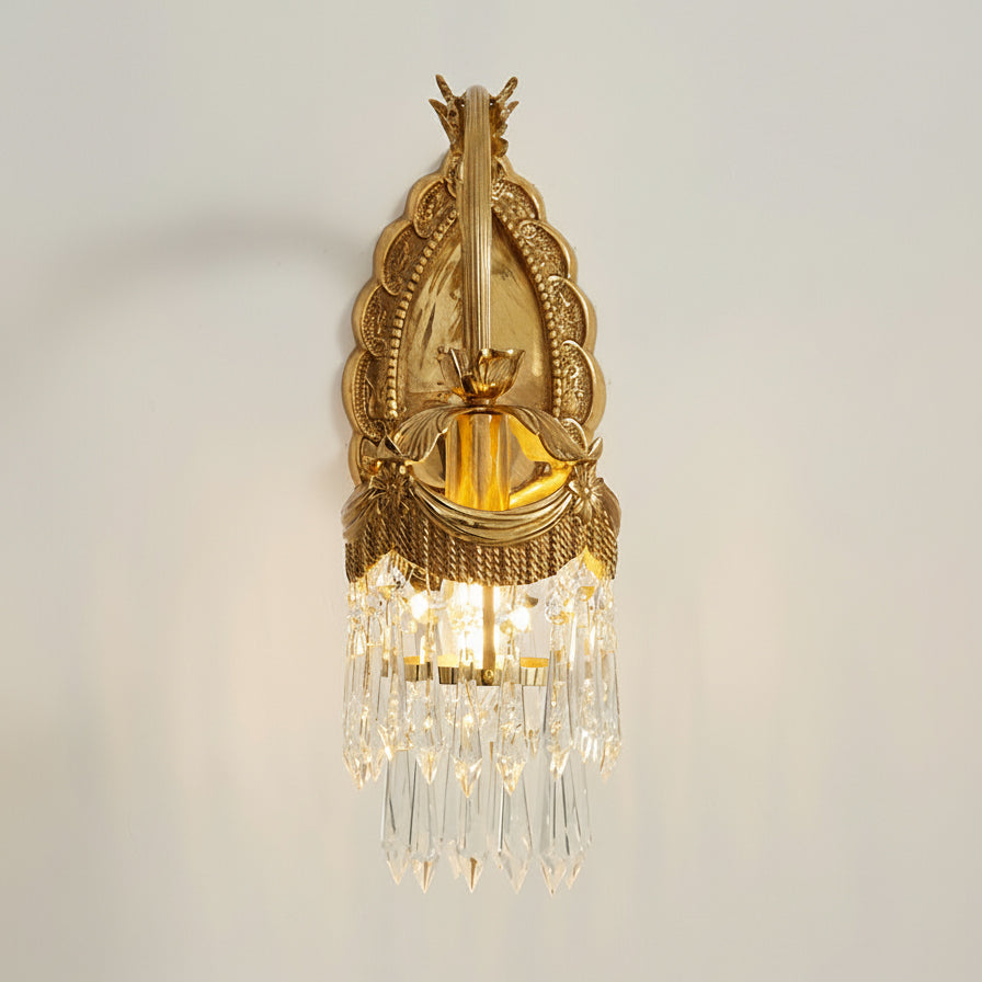 Evangeline Brass Wall Lamp – French Provincial Crystal Sconce