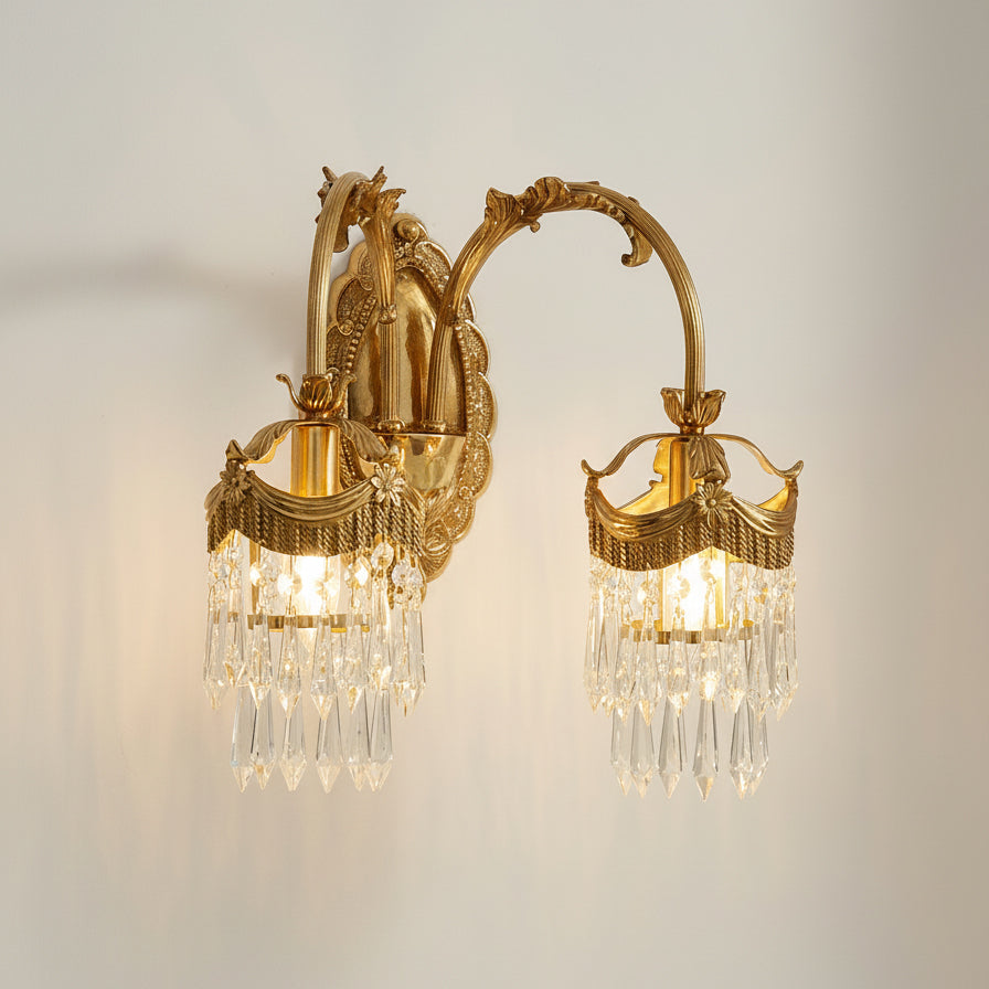 Evangeline Brass Wall Lamp – French Provincial Crystal Sconce
