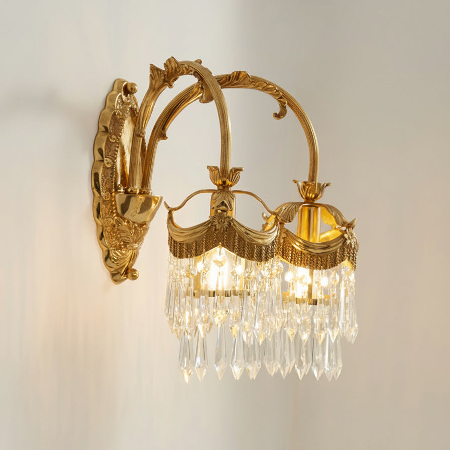 Evangeline Brass Wall Lamp – French Provincial Crystal Sconce