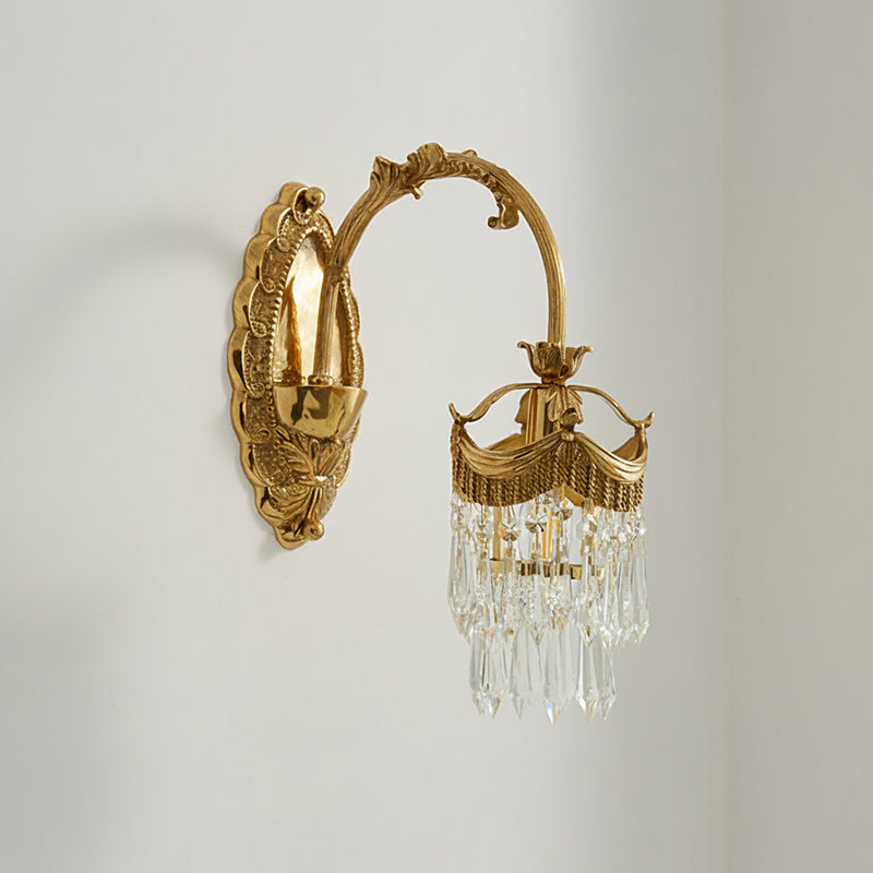 Evangeline Brass Wall Lamp – French Provincial Crystal Sconce