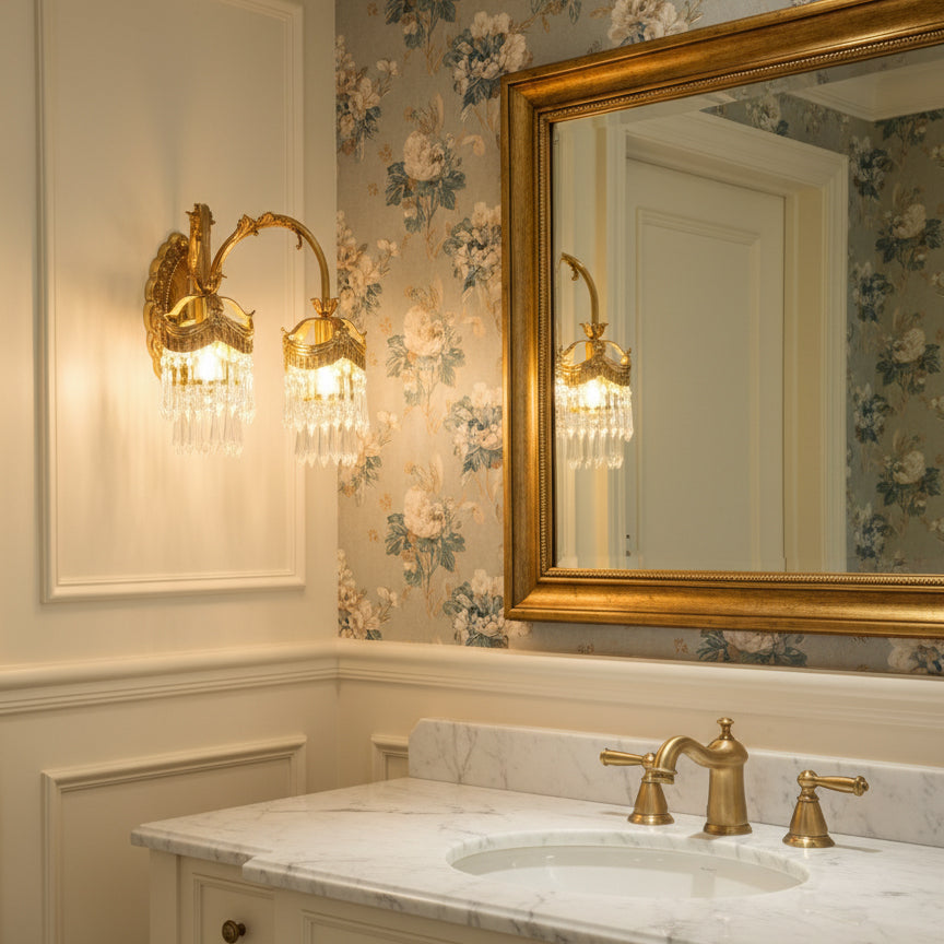 Evangeline Brass Wall Lamp – French Provincial Crystal Sconce
