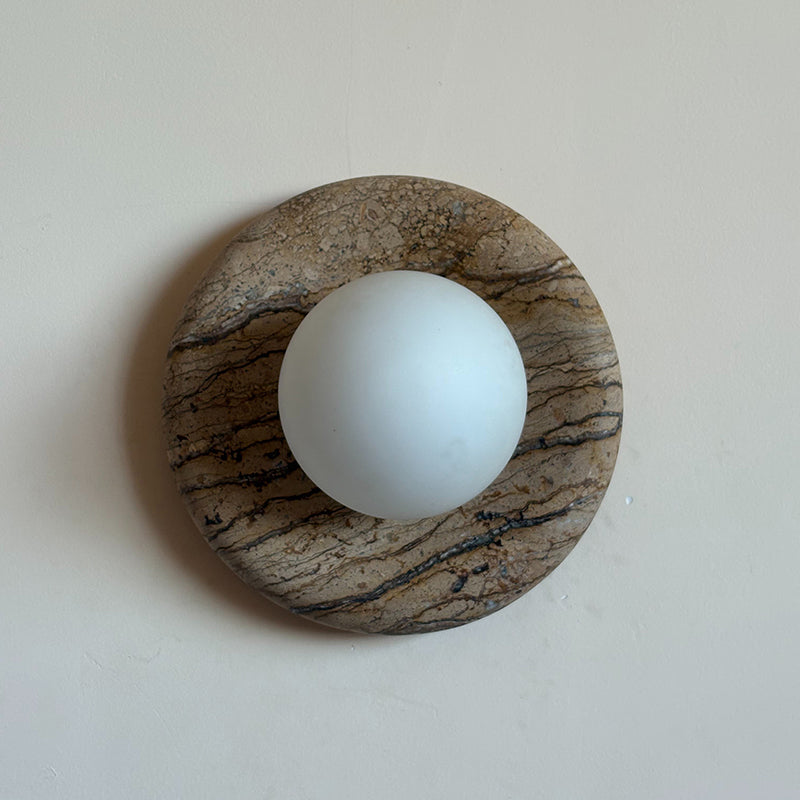 Orli Beige Marble Sconce - Curved Natural Cream Stone & Glass Globe Sconce