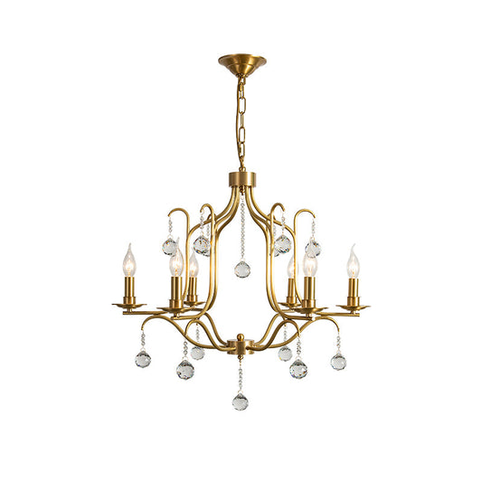 Fairchild Chandelier - Warm Brass Curlicue & Crystal 6-Light Chandelier