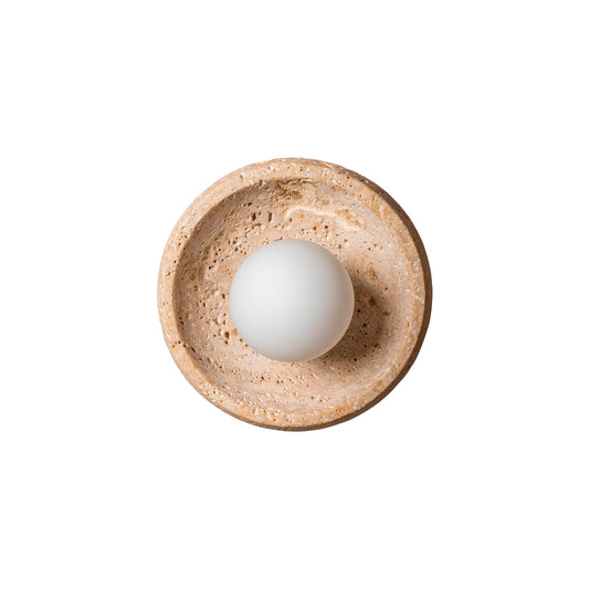 Faro Travertine Wall Lamp - Natural Beige Travertine & Opal Glass Wall Sconce