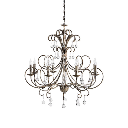 Feiss Chandelier - French Chateau Rust Scroll & Glass Crystal 8-Light Chandelier