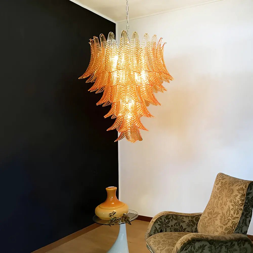 Felci Glass Chandelier – Organic Cascading Glass Leaf Ceiling Light