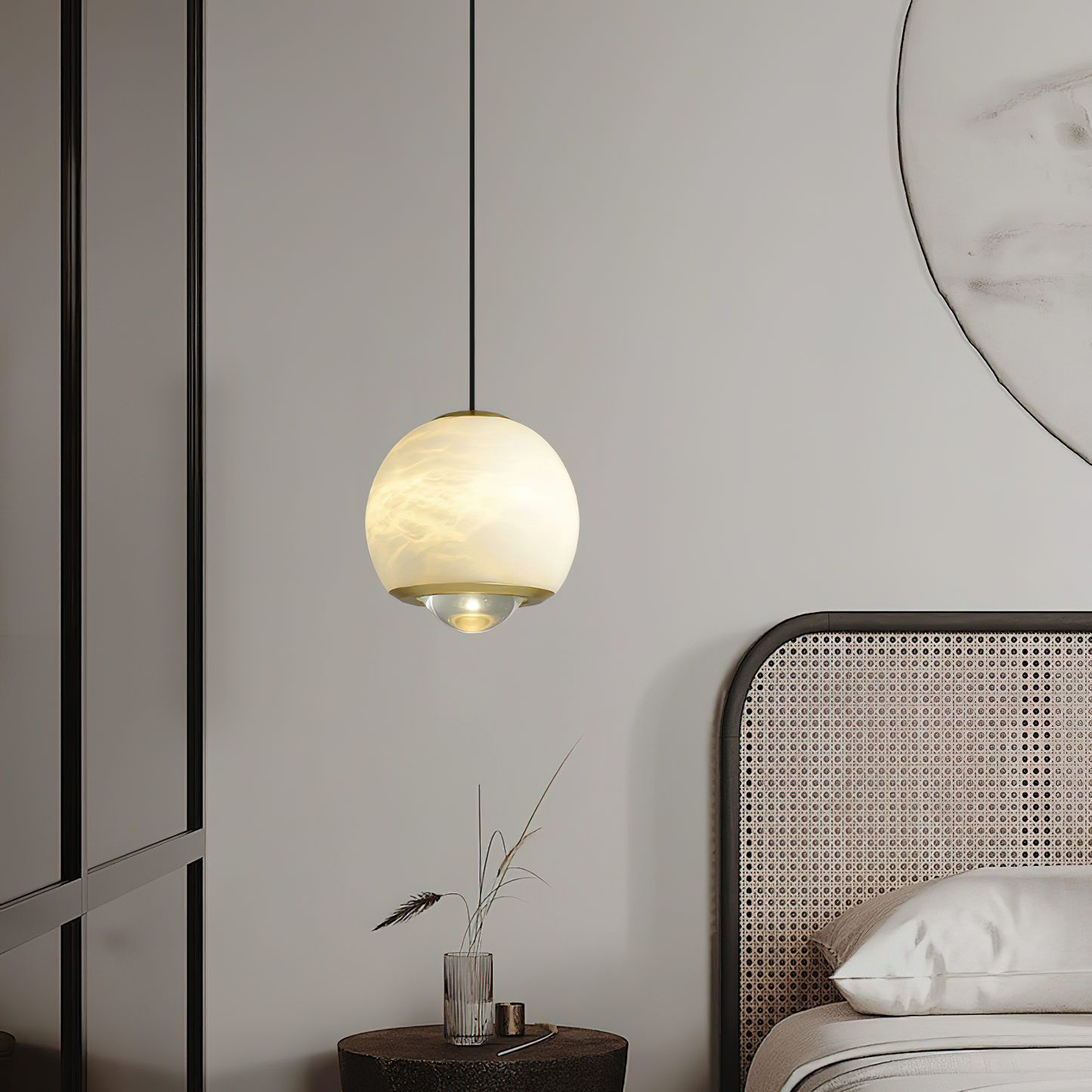 Ferox Alabaster Pendant Light – Natural Spanish Stone & Brass LED Hanging Light